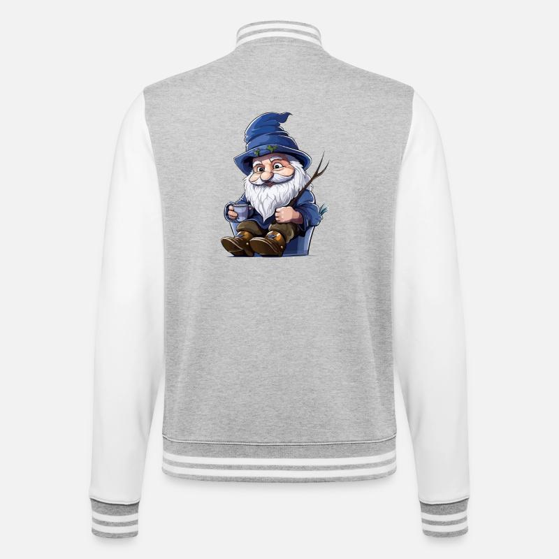 Blauer Waldgnom mit Becher - College-Sweatjacke - Grau meliert/Weiß