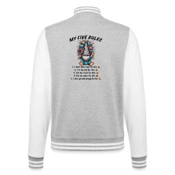 Meine fünf Regeln lustiger Gnom Humor - College-Sweatjacke - Grau meliert/Weiß - Hinten - Marisol (170cm)