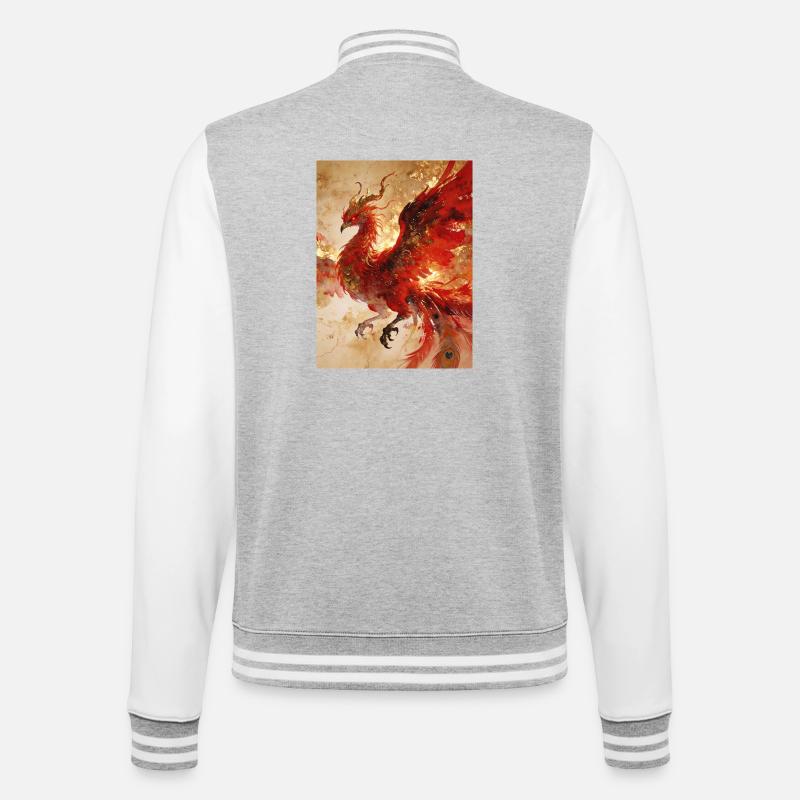 Der Sonnenherr: Phönix (Fenghuang) – Harmon - College-Sweatjacke - Grau meliert/Weiß