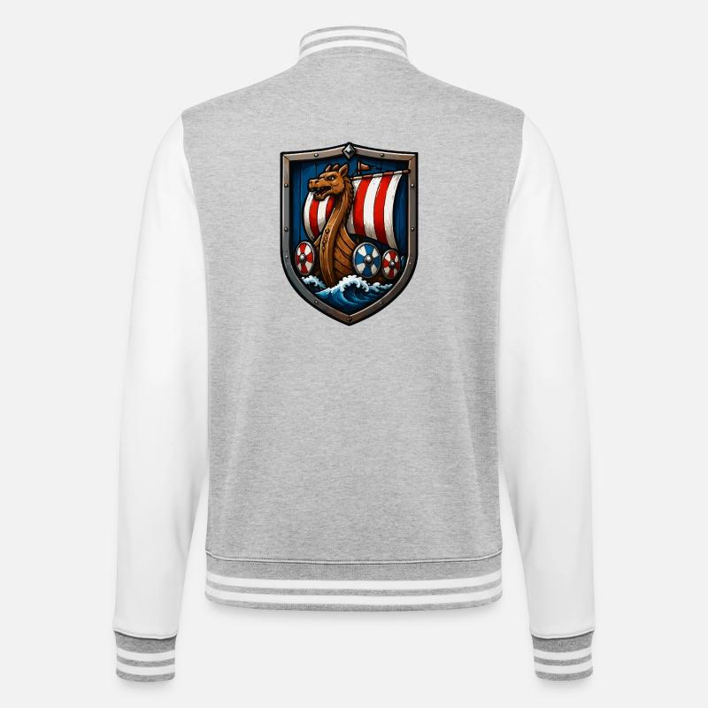Wikinger Drachenboot Schild - College-Sweatjacke - Grau meliert/Weiß