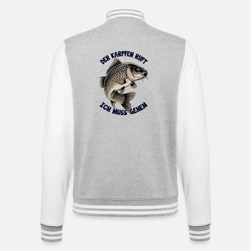 Der Karpfen ruft - College-Sweatjacke - Grau meliert/Weiß