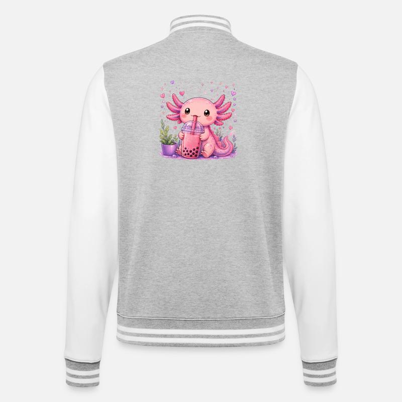 Axolot rose avec bubble tea - Veste Teddy - gris chiné / blanc