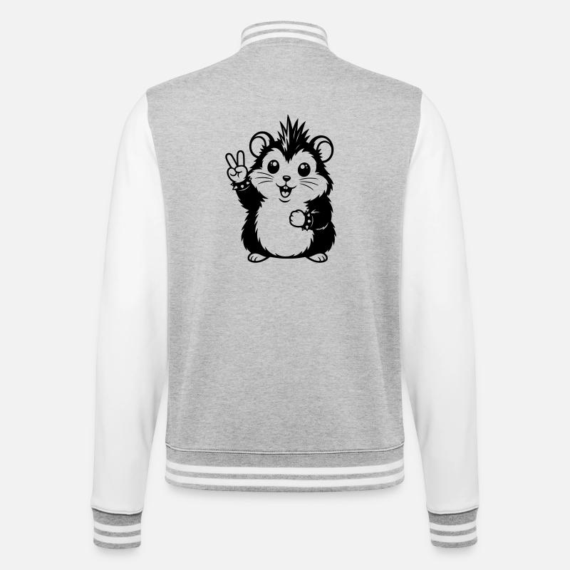 Punker Hamster mit Peace Zeichen - College-Sweatjacke - Grau meliert/Weiß