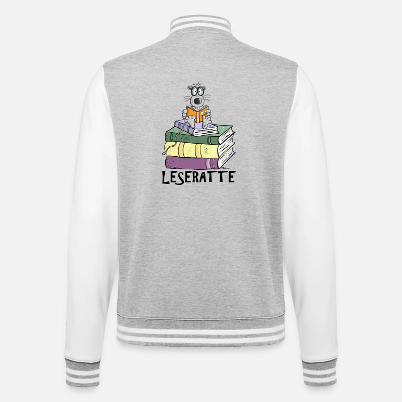Leseratte - College-Sweatjacke - Grau meliert/Weiß