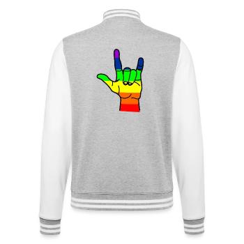 Regenbogen Hand Respekt - College-Sweatjacke - Grau meliert/Weiß - Hinten - Marisol (170cm)