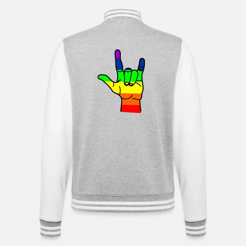 Regenbogen Hand Respekt - College-Sweatjacke - Grau meliert/Weiß