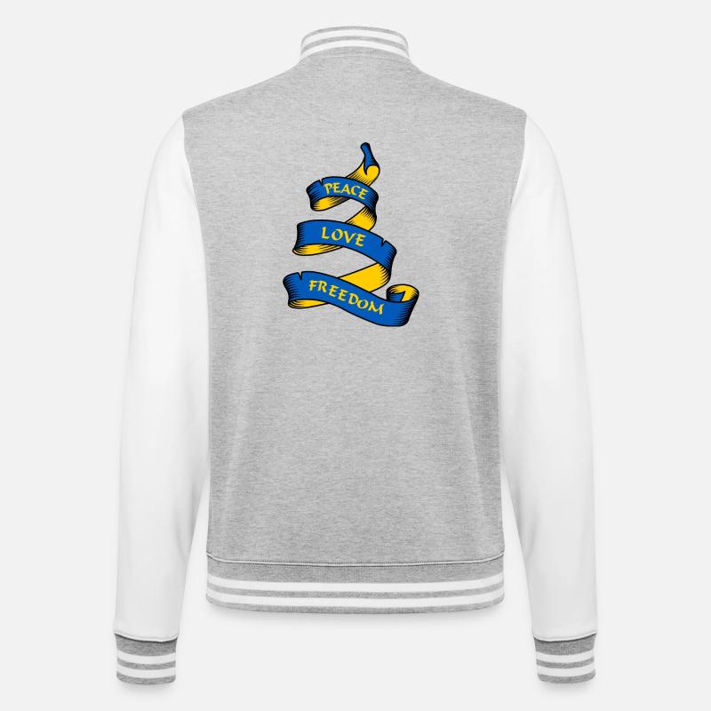 Curl-Banner mit Text Ukraine - College-Sweatjacke - Grau meliert/Weiß