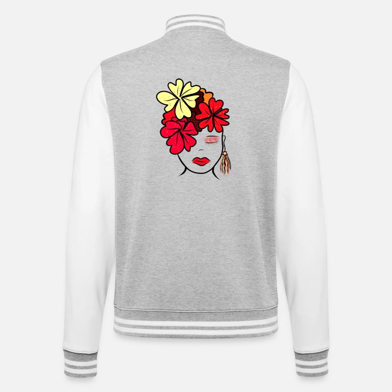 Imprimé de collage de fleurs botaniques - Veste Teddy - gris chiné / blanc