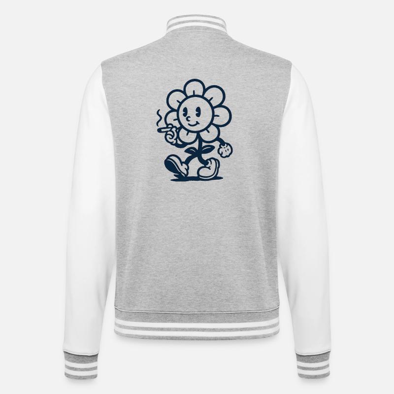 Retro Blumen Maskottchen mit Zigarette Zeichnung - College-Sweatjacke - Grau meliert/Weiß