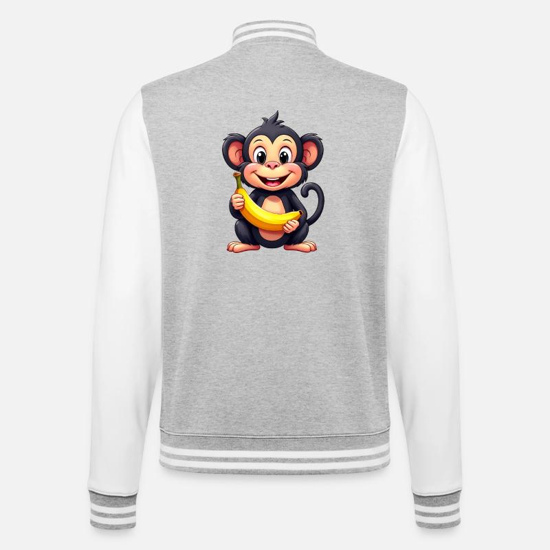 singe banane chimpanzé drôle mignon illustration - Veste Teddy - gris chiné / blanc