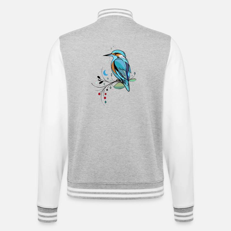 Stylized kingfisher in modern illustration - College Sweat Jacket - heather grey/white