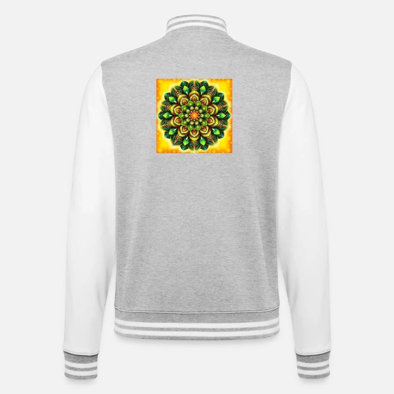 Glowing Mandala Flower Pattern - College Sweat Jacket - heather grey/white