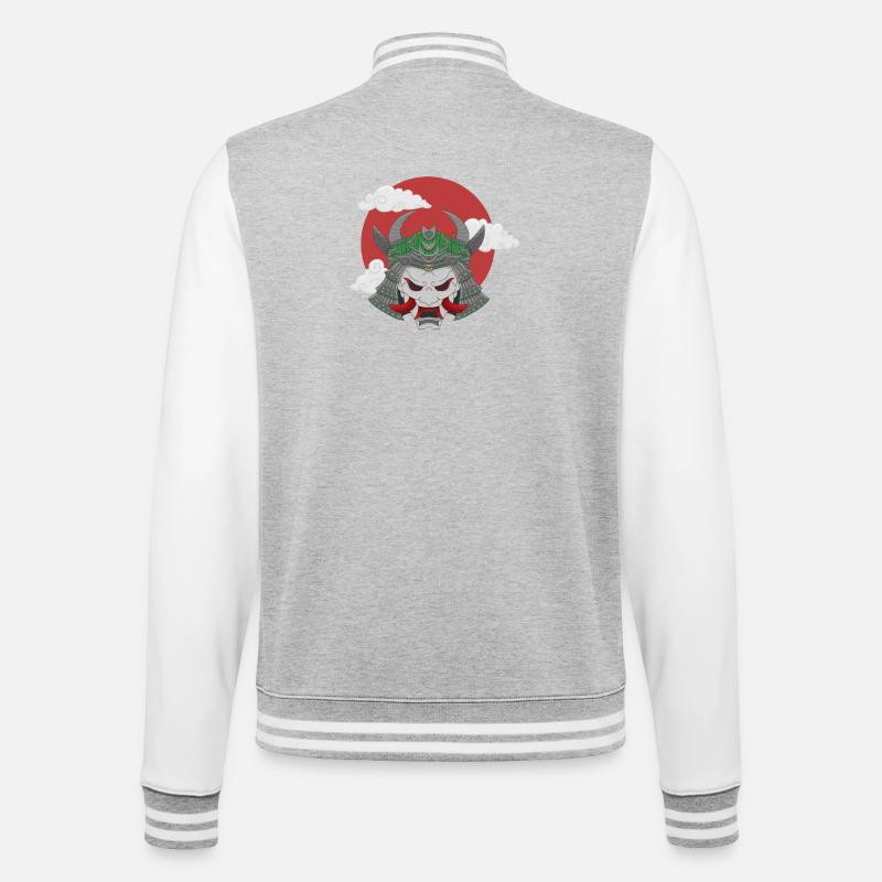 Oni x Samurai Graugrün - College-Sweatjacke - Grau meliert/Weiß