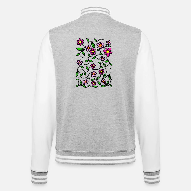 Rosa blühende Doodle-Gänseblümchen - College-Sweatjacke - Grau meliert/Weiß