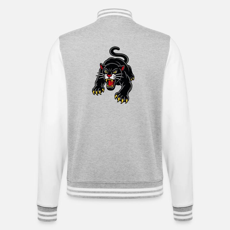 Leaping panther wild tattoo style - College Sweat Jacket - heather grey/white