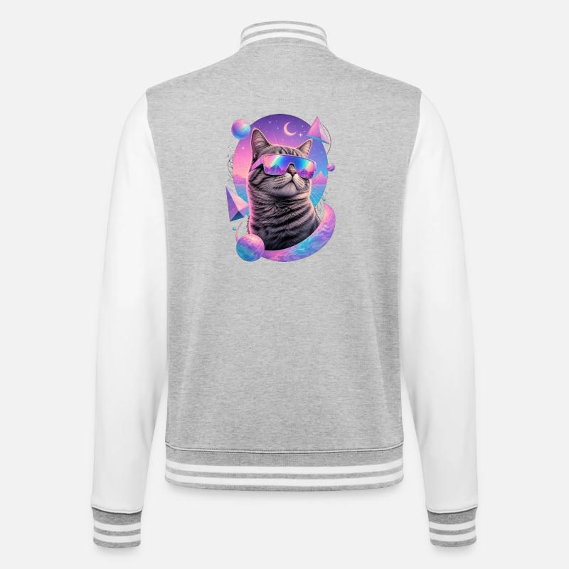 Chat Néon Astral Lunettes - Veste Teddy - gris chiné / blanc
