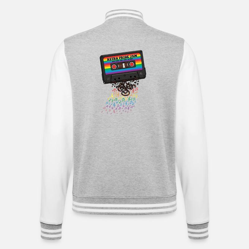 LGBT-Pride-Monat – Retro-Pride-Kassette - College-Sweatjacke - Grau meliert/Weiß