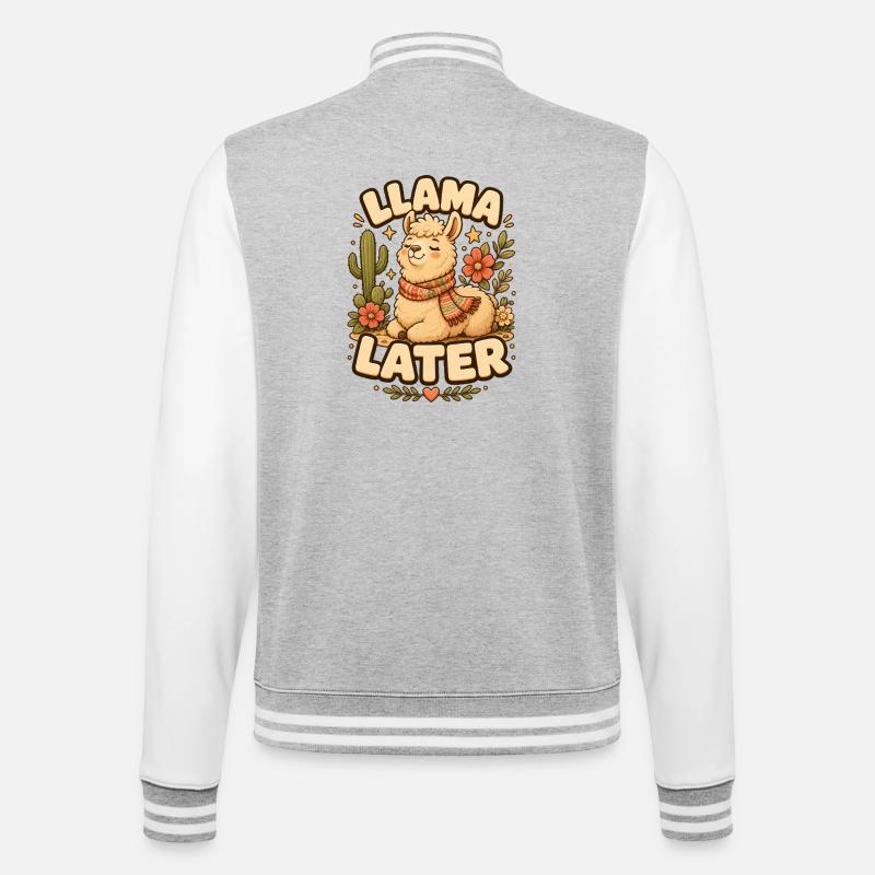 Llama Later Lama - College-Sweatjacke - Grau meliert/Weiß