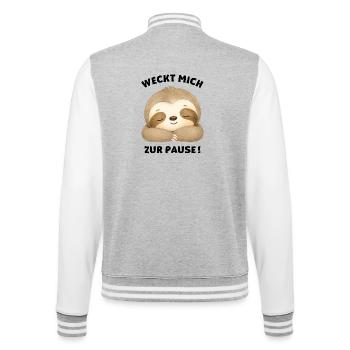 Weckt mich zur Pause Faultier - College-Sweatjacke - Grau meliert/Weiß - Hinten - Marisol (170cm)