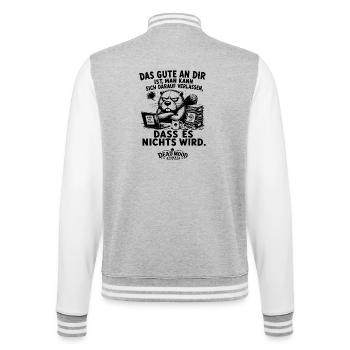 Schwarzer Humor | Sarkastischer Büro Spruch - College-Sweatjacke - Grau meliert/Weiß - Hinten - Marisol (170cm)