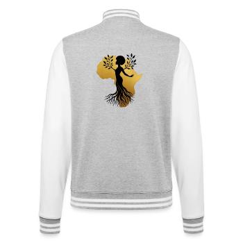 Africa Women – Roots Gift - College Sweat Jacket - heather grey/white - Back - Marisol (170cm)