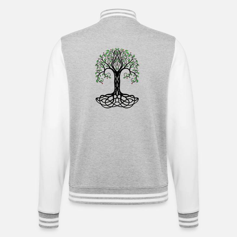 Baum des Lebens - College-Sweatjacke - Grau meliert/Weiß
