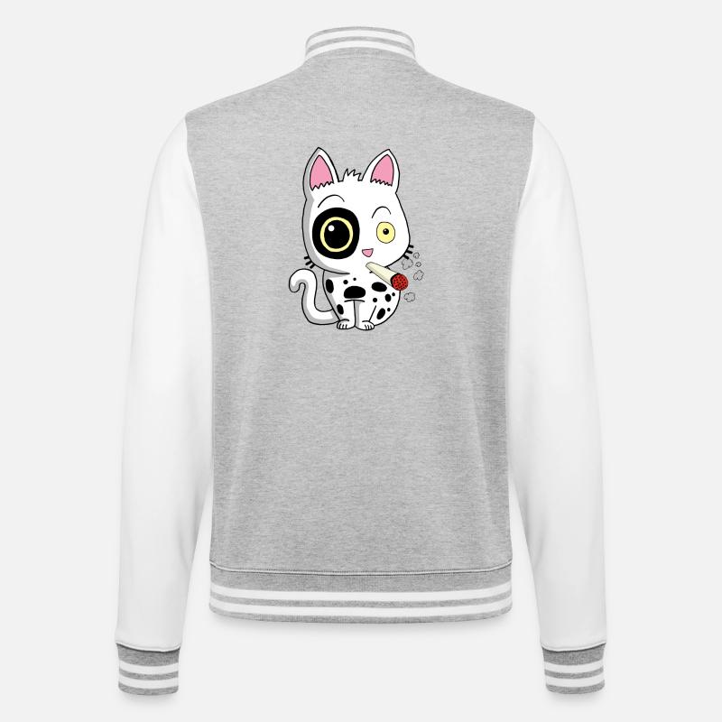 Rauchende Katze - College-Sweatjacke - Grau meliert/Weiß