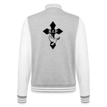 Croix avec pigeon et texte R.I.P - Veste Teddy - gris chiné / blanc - Dos - Marisol (170cm)