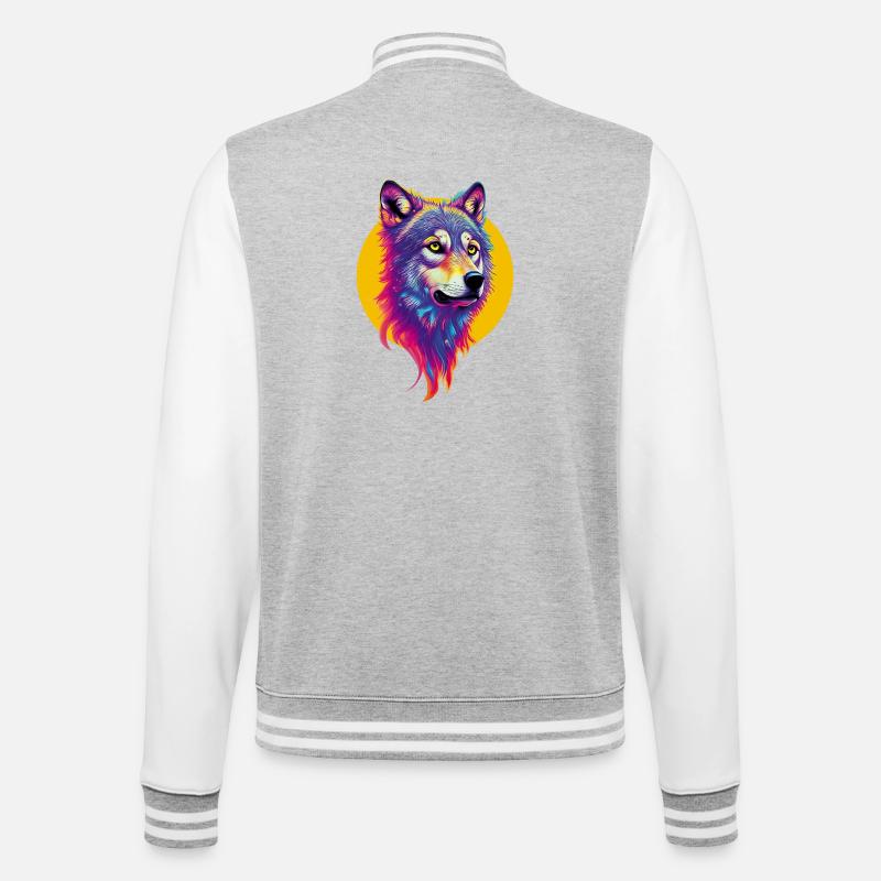 Wolf's Head - College Sweat Jacket - heather grey/white