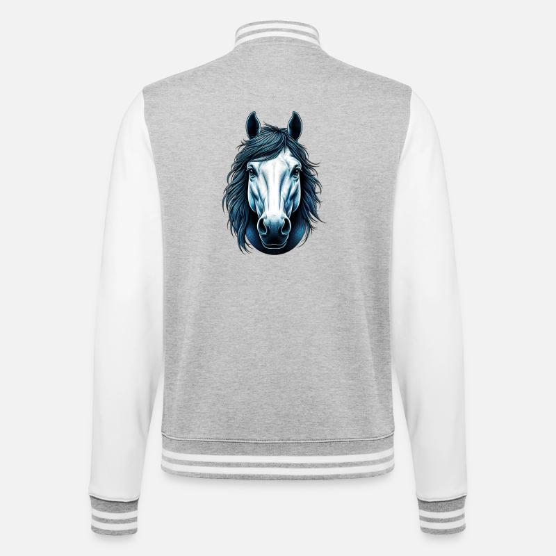 Pferd - College-Sweatjacke - Grau meliert/Weiß