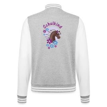 Schoolchild - Pony with Flowers - Purple Blue - College Sweat Jacket - heather grey/white - Back - Marisol (170cm)
