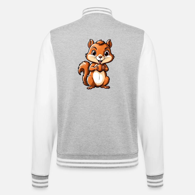 Niedliches Cartoon-Eichhörnchen mit Eichel - College-Sweatjacke - Grau meliert/Weiß