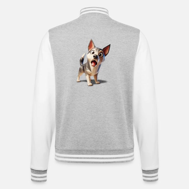 Chiot chien surpris lowpoly - Veste Teddy - gris chiné / blanc