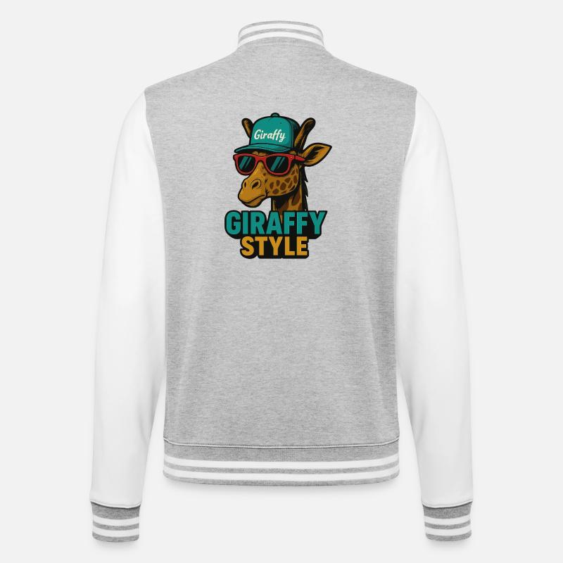 Giraffy Style Giraffe mit Cap - College-Sweatjacke - Grau meliert/Weiß