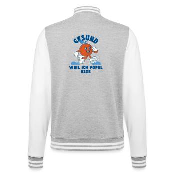 Gesund, weil ich Popel esse – frecher Spruch - College-Sweatjacke - Grau meliert/Weiß - Hinten - Marisol (170cm)