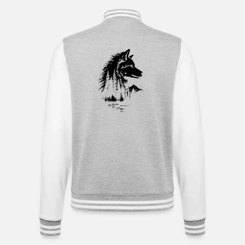 Wolf Face Forest Silhouette - College Sweat Jacket - heather grey/white