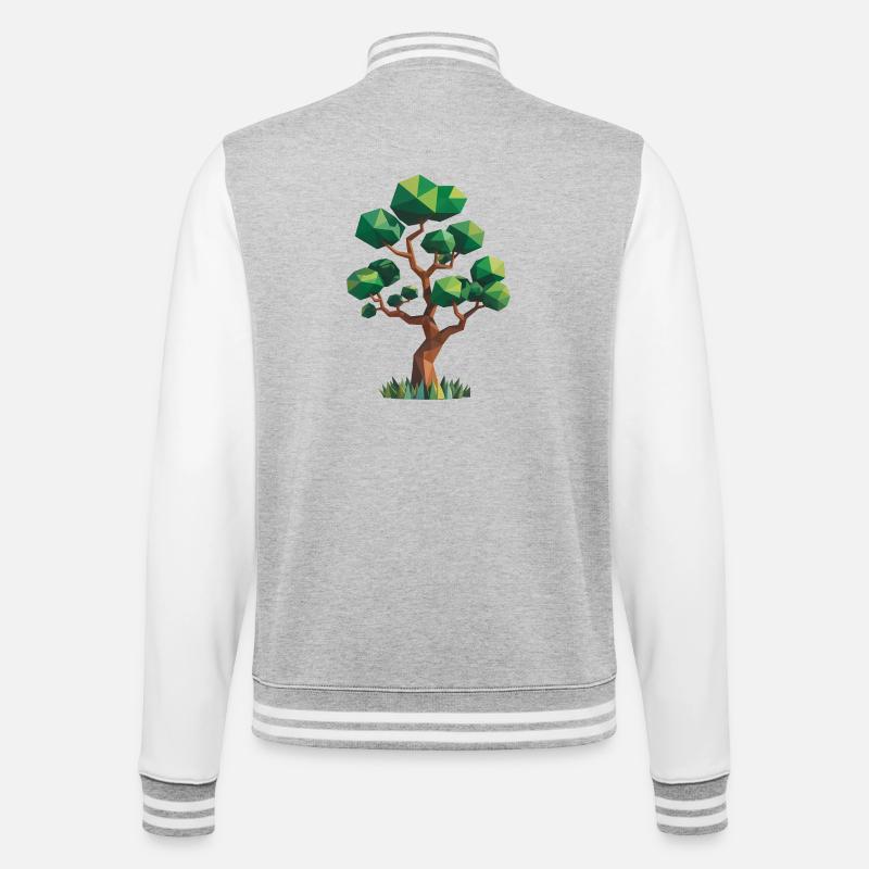 Arbre - Cool Low Poly Logo - Veste Teddy - gris chiné / blanc