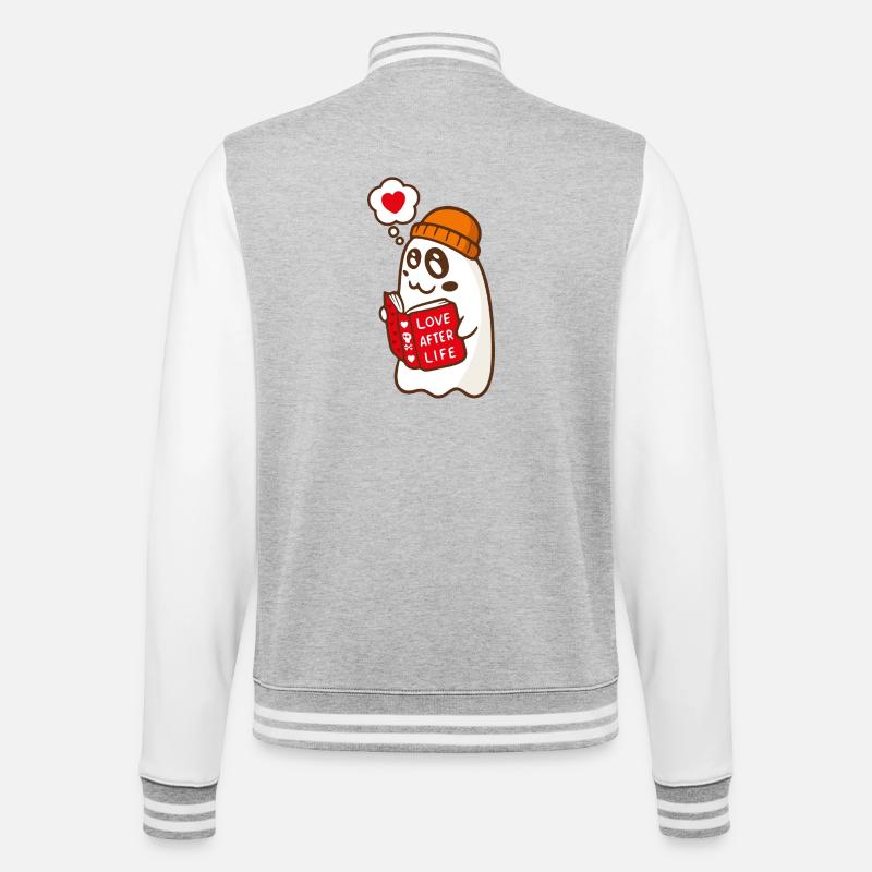 Spooky Cute Ghost Reading Love Book - College Sweat Jacket - heather grey/white