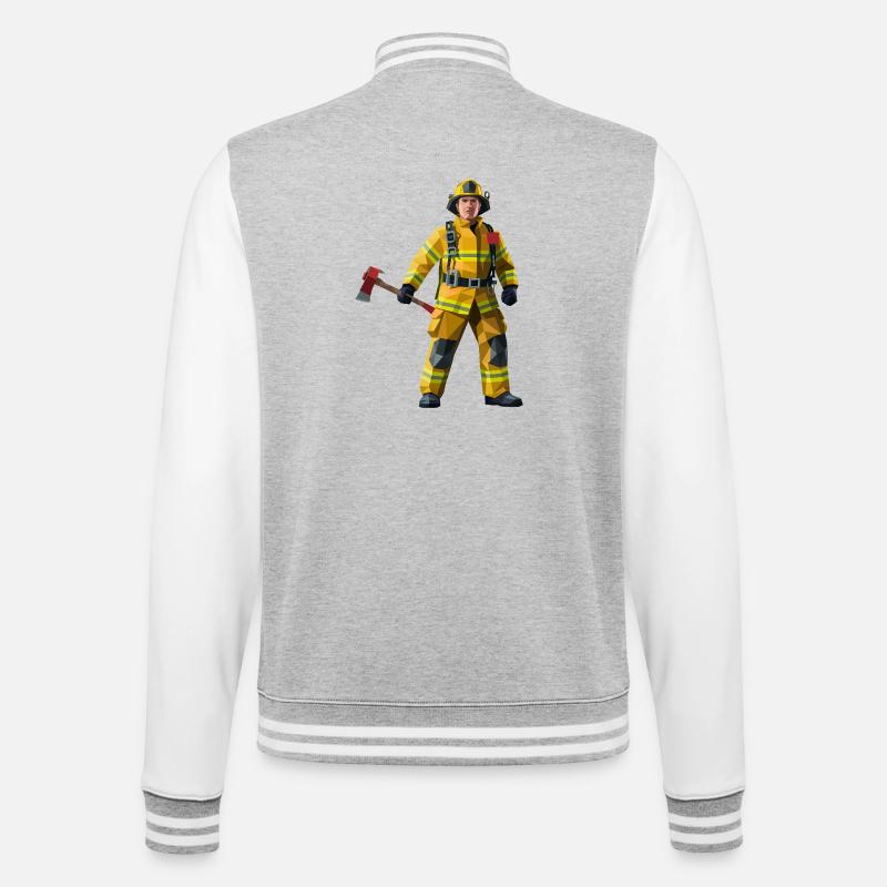 Feuerwehrmann - Cooles Helden-Logo - College-Sweatjacke - Grau meliert/Weiß