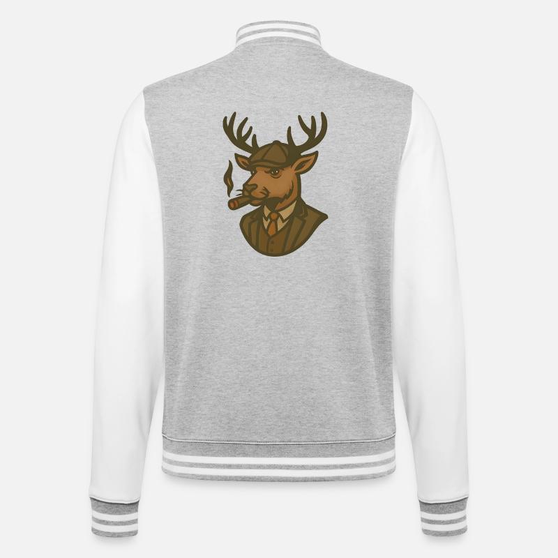 Gangster Deer in Suit with Cigar - College Sweat Jacket - heather grey/white