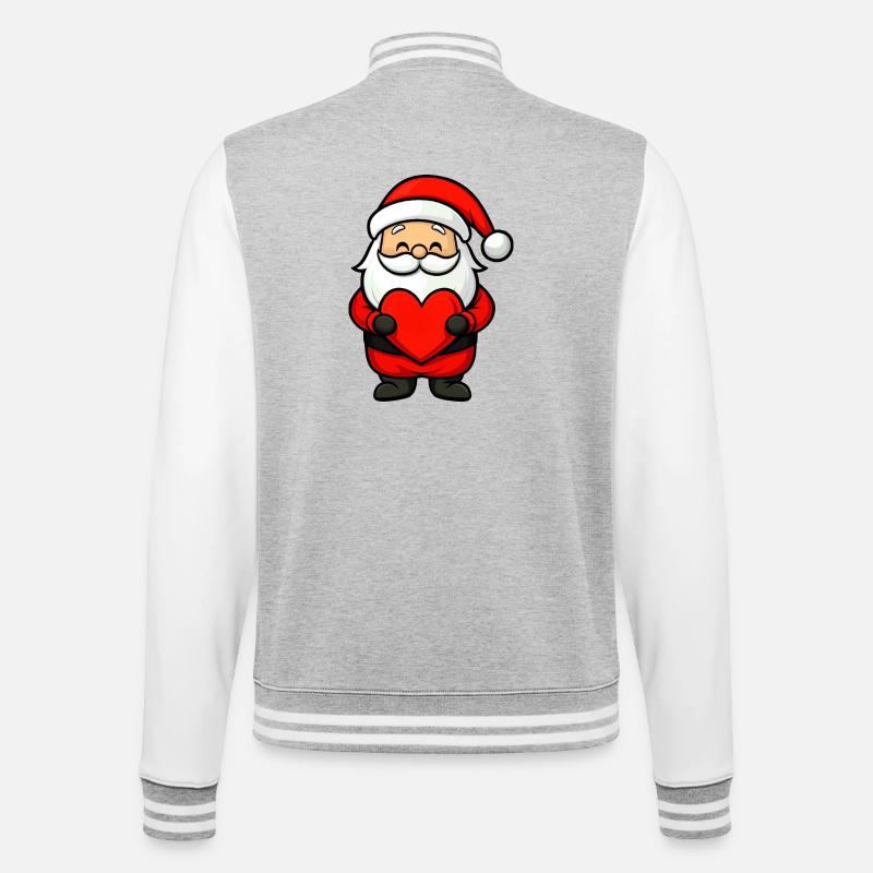 Weihnachtsmann mit Herz - College-Sweatjacke - Grau meliert/Weiß