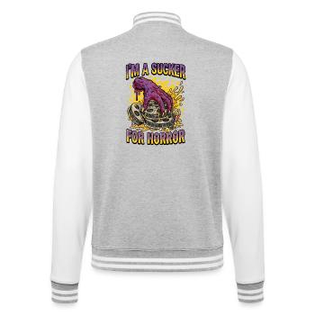 Ich bin süchtig nach Horror - College-Sweatjacke - Grau meliert/Weiß - Hinten - Marisol (170cm)