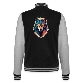 Geometrischer Wolfskopf - College-Sweatjacke - Schwarz/Grau meliert - Hinten - Marisol (170cm)
