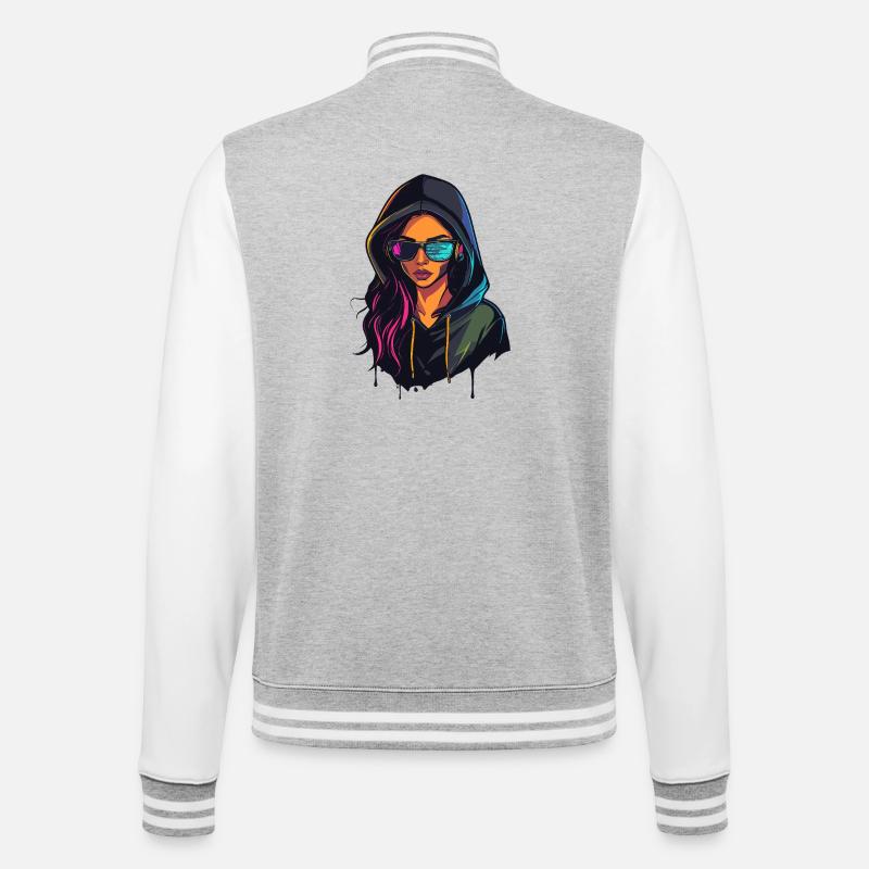 Hackerin Programmiererin Entwickler Frau Porträt - College-Sweatjacke - Grau meliert/Weiß