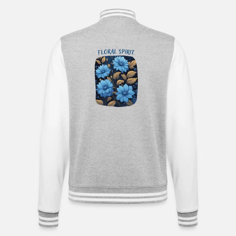 Blaue Blumen - College-Sweatjacke - Grau meliert/Weiß