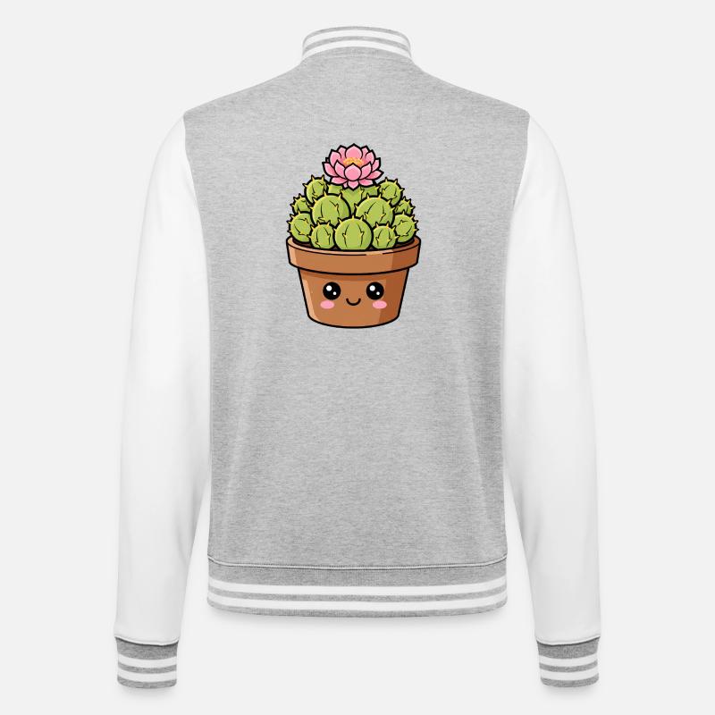 Pot de fleurs de cactus Kawaii - Veste Teddy - gris chiné / blanc