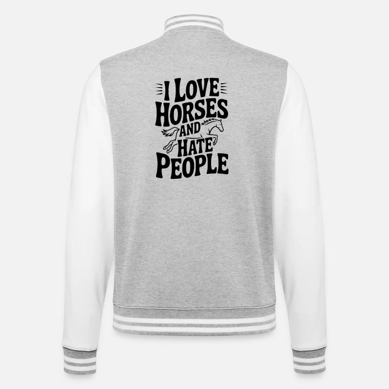 Ich liebe Pferde und hasse Menschen - College-Sweatjacke - Grau meliert/Weiß