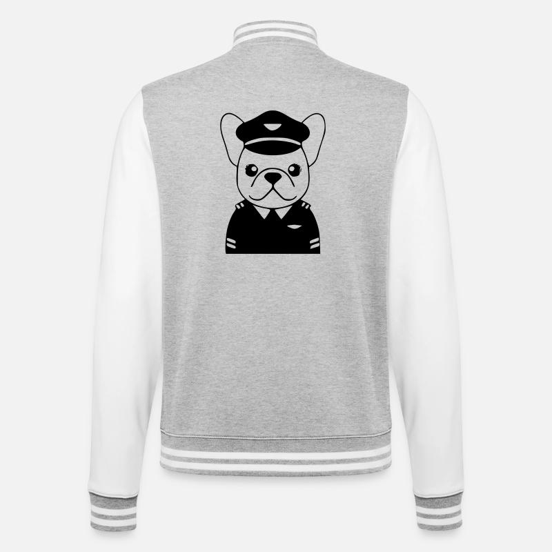 Frenchie Pilot Uniform Black - College Sweat Jacket - heather grey/white