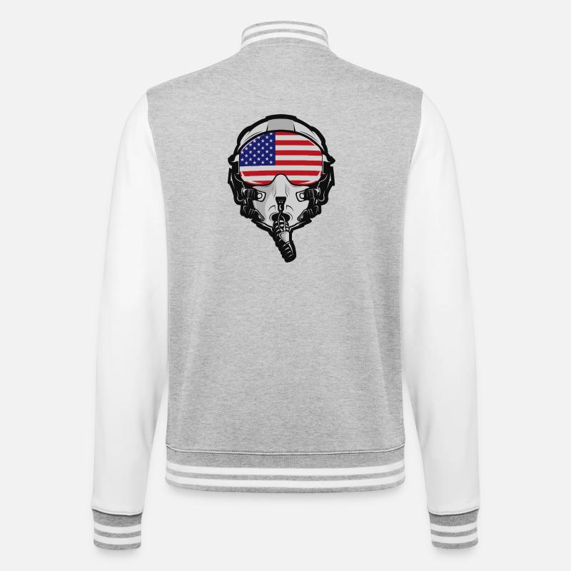 US Pilot Helmet with American Flag - College Sweat Jacket - heather grey/white