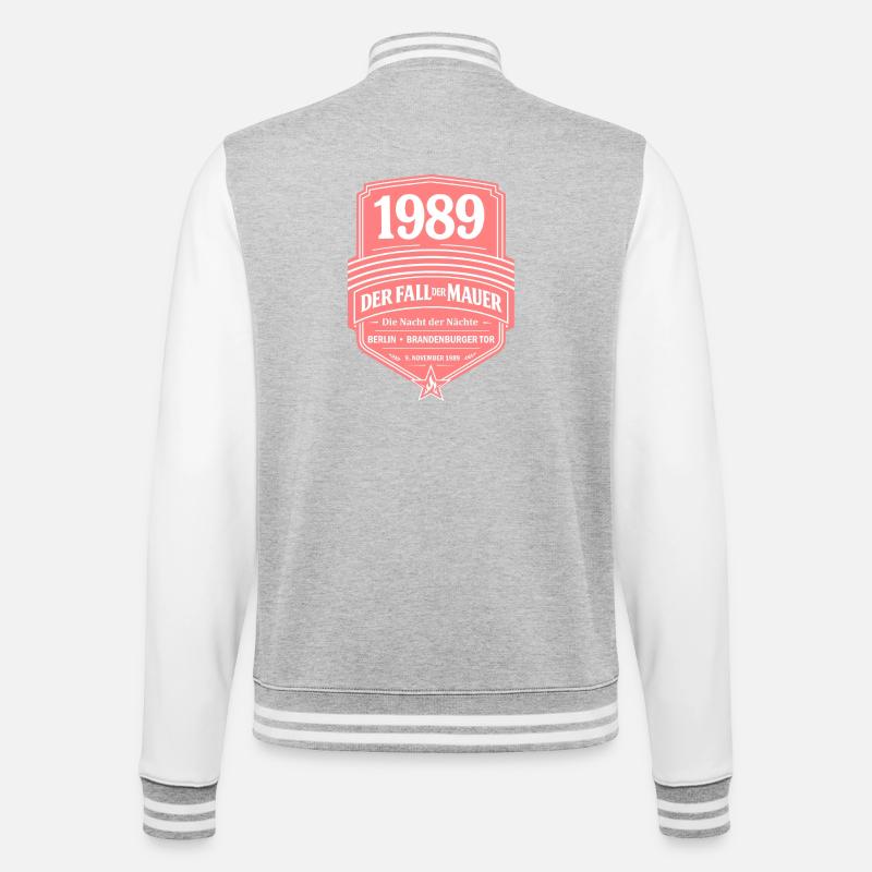 1989 – Der Fall der Mauer - College-Sweatjacke - Grau meliert/Weiß